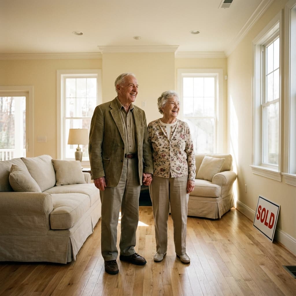 Senior couple in their new home